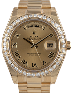 Rolex Day-Date II 218348-GLDRDP 41mm Champagne Roman Diamond Bezel Yellow Gold President - BRAND NEW