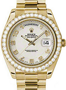 Rolex Day-Date II 218348-IVRADP 41mm Ivory Arabic Diamond Bezel Yellow Gold President - BRAND NEW