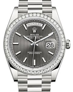 Rolex Day-Date 40 White Gold Dark Rhodium Index Dial & Diamond Bezel President Bracelet 228349RBR - BRAND NEW