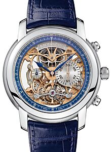 Audemars Piguet 26353PT.OO.D028CR.01 Jules Audemars Tourbillon Chronograph 43mm Blue Openworked Platinum Leather BRAND NEW