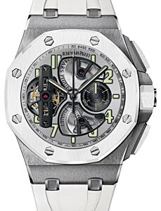 Audemars Piguet 26387IO.OO.D010CA.01 Royal Oak Offshore Tourbillon Chronograph 44mm Silver Skeleton Arabic Titanium Rubber BRAND NEW