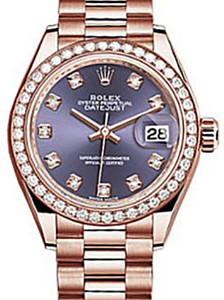 Rolex Datejust 28 279135 Aubergine Diamond Markers & Bezel Rose Gold President - BRAND NEW