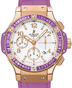 Hublot Tutti Frutti 341.PV.2010.LR.1905 White Arabic Baguette Amethysts Bezel Rose Gold &amp; Purple Leather 41mm BRAND NEW