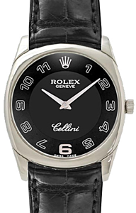Rolex Cellini Danaos Midsize 4233-9-BLACK Black Arabic White Gold Black Leather Manual BRAND NEW