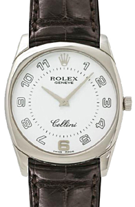 Rolex Cellini Danaos Midsize 4233-9 White Arabic White Gold Brown Leather Manual BRAND NEW