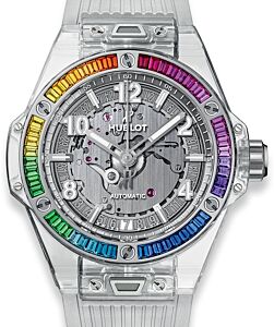 Hublot Big Bang One Click Sapphire Rainbow 465.JX.4802.RT.4099 Skeleton Rainbow Gem Bezel Sapphire Crystal Rubber 39mm - BRAND NEW