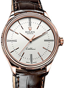 Rolex Cellini Time 50505-WHT White Index / Roman Rose Gold Brown Leather BRAND NEW