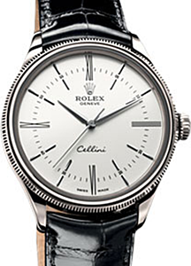 Rolex Cellini Time 50509-WHT White Index / Roman White Gold Black Leather BRAND NEW