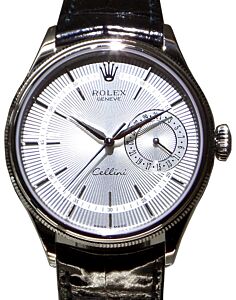 Rolex Cellini Date 50519-SLV Silver Guilloche Index White Gold Black Leather Manual - BRAND NEW