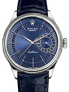 Rolex Cellini Time 50519 39mm Blue Guilloche Index White Gold Leather BRAND NEW