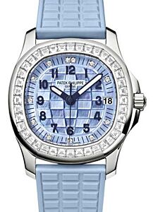 Patek Philippe Aquanaut Ladies White Gold Diamonds Set Blue Mother of Pearl Dial 5072G-001 