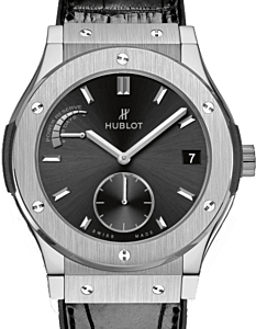 Hublot Classic Fusion Power Reserve Black Index Dial Titanium Bezel Leather Strap 45mm 516.NX.1470.LR - BRAND NEW