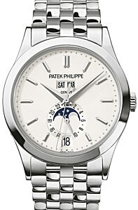 Patek Philippe Complications Day-Date Annual Calendar Moon Phases White Gold Silver Opaline Dial 5396/1G-010 