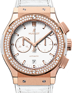Hublot Classic Fusion Chronograph 541.OE.2080.LR.1104 White Index Diamond Bezel &amp; Rose Gold Case Leather 45mm BRAND NEW