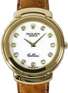 Rolex Cellini Quartz Ladies 6623-8 White Diamond Yellow Gold Brown Ostrich Leather BRAND NEW