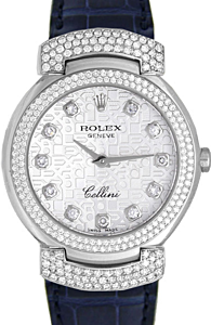 Rolex Cellini Cellissima Ladies 6673-9 Silver Jubilee Diamond Set White Gold Blue Leather Quartz BRAND NEW