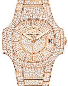 Patek Philippe Ladies Nautilus 7021/1R 33.6mm Diamond Index Rose Gold Diamond Set BRAND NEW