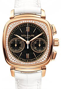 Patek Philippe 7071R-010 Complications Ladies Chronograph 35 ? 39mm Black Guilloche Roman Rose Gold Diamond Set Leather Manual - BRAND NEW