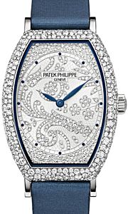 Patek Philippe Gondolo Ladies Guilloched White Gold Diamond Pave 7099G-001