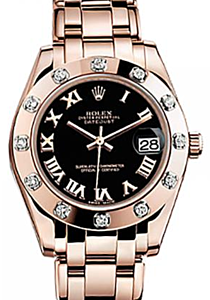 Rolex Pearlmaster 34 81315 Black Roman Rose Gold Bezel Set with Diamonds Rose Gold - PRE-OWNED