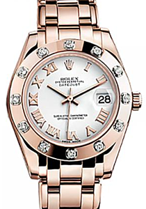Rolex Pearlmaster 34 81315 White Roman Rose Gold Bezel Set with Diamonds Rose Gold - PRE-OWNED