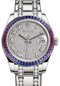 Rolex Pearlmaster 39 86349SAFUBL Diamond Paved Roman Set with Sapphires Diamond White Gold BRAND NEW