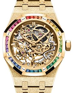 Audemars Piguet Royal Oak Frosted Gold Double Balance Wheel Openworked 37mm Yellow Gold Rainbow Sapphire Dial 15468BA.YG.1259BA.01 - BRAND NEW