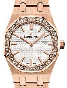 Audemars Piguet Royal Oak Quartz Ladies Rose Gold Diamond 33mm Silver Dial Bracelet 67651OR.ZZ.1261OR.01 