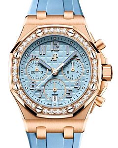 Audemars Piguet Offshore Chronograph 37mm Pink Rose Gold/Diamonds Light Blue Dial 26430OR.ZZ.A352CA.01-B - BRAND NEW