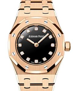 Audemars Piguet Royal Oak Mini Quartz Pink Rose Gold Black Onyx Diamond Dial 67630OR.OO.1312OR.01-B