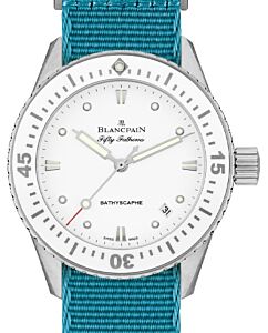 Blancpain Fifty Fathoms Bathyscaphe Ladies Watch Steel 38mm White Dial NATO Strap 5100 1127 NATA - BRAND NEW