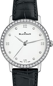 Blancpain Villeret Ultraplate Steel White Diamond Dial & Bezel Leather Strap 6104 4628 55A - BRAND NEW