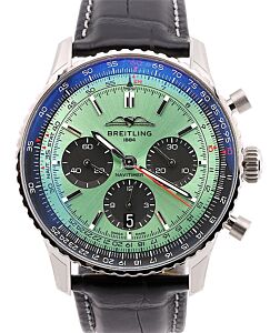Breitling Navitimer B01 Chronograph 43 Stainless Steel Mint Green Dial Leather Strap AB0138241L1P1