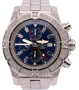 Breitling Super Avenger A13370 48mm Black Baton Stainless Steel Custom Diamond
