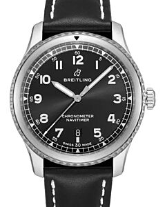 Breitling Navitimer 8 Automatic 41 Black Dial Stainless Steel Bezel Leather Strap A17314101.B1X1 - BRAND NEW