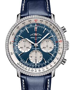 Breitling Navitimer B01 Chronograph 41 Stainless Steel Blue Dial Gem-Set Bezel Leather Strap AB0139631C1P1