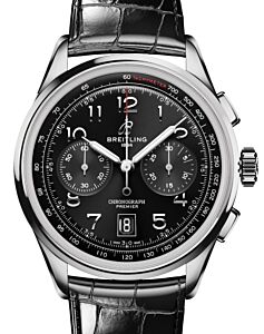 Breitling Premier B01 Chronograph 42 Stainless Steel Black Dial Leather Strap AB0145221B1P1