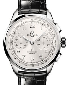 Breitling Premier B09 Chronograph 40 Stainless Steel Silver Dial Leather Strap AB0930371G1P1