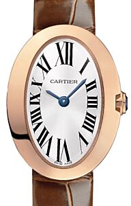Cartier Baignoire Women's Watch Mini Quartz Rose Gold Silver Dial Alligator Leather Strap W8000017 - BRAND NEW