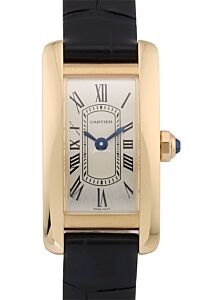 Cartier Tank Americaine Mini Quartz Yellow Gold Silver Dial Leather Strap WGTA0353