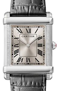 Cartier Tank Chinoise Large Manual Winding Platinum Gray Sunray Dial Leather Strap WGTA0074
