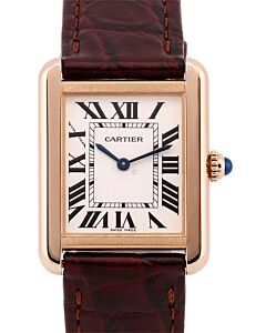 Cartier Tank Solo Silver Dial Rose Gold Bezel Brown Leather Strap 31mm x 24.4mm W5200024
