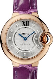 Cartier Ballon Bleu de Cartier Ladies Watch Automatic Rose Gold 33mm Silver Diamond Dial Alligator Leather Strap WE902040 - BRAND NEW