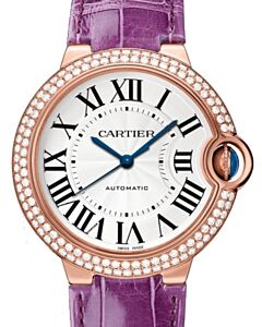 Cartier Ballon Bleu de Cartier Rose Gold/Diamonds 36mm Silver Dial Leather Strap WJBB0050