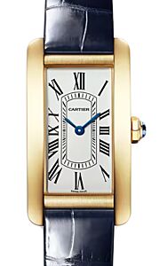 Cartier Tank Americaine Small Quartz Yellow Gold Silver Dial Leather Strap WGTA0356