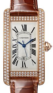 Cartier Tank Americaine Women's Watch Medium Automatic Rose Gold Diamonds Silver Dial Alligator Leather Strap WB704751 - BRAND NEW