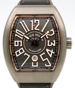 Franck Muller Vanguard Titanium Rose Gold Grey Dial Black Leather Strap V45 SC TT BR 5N - BRAND NEW 
