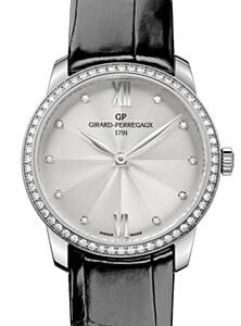 Girard Perregaux 1966 30MM Steel Silver Diamond Dial & Bezel Leather Strap 49528D11A172-CB6A