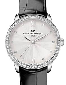 Girard Perregaux 1966 36MM Steel Silver Diamond Dial & Bezel Leather Strap 49523D11A171-CB6A