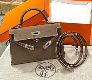 Hermes Kelly II Mini 18 Etoupe Silver Hardware G Stamp